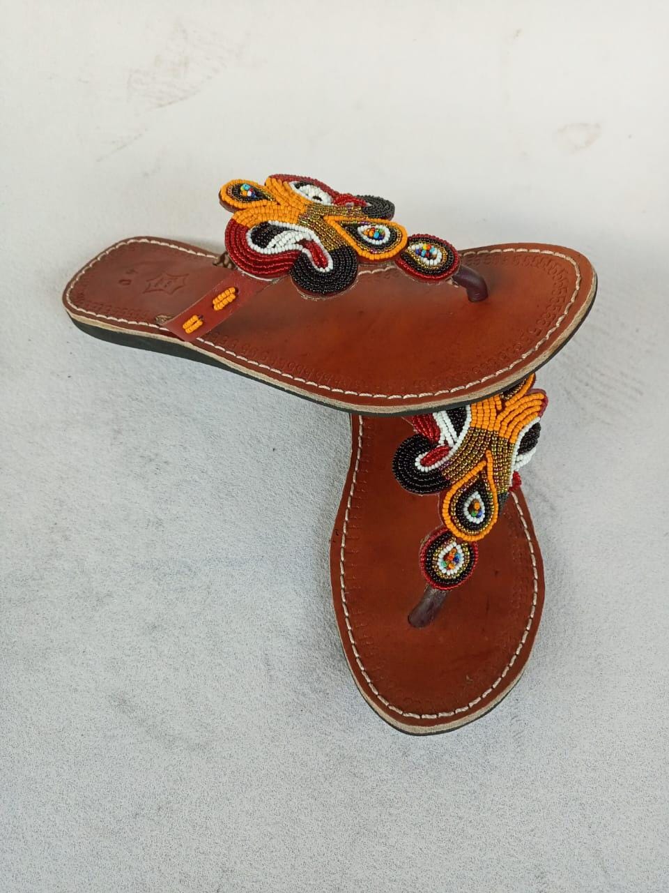 Handmade African Beaded Sandals/Authentic Maasai-Style Leather Flip-Flops Women/Boho Beach Sandals/Comfortable Summer Sandal African Gifts