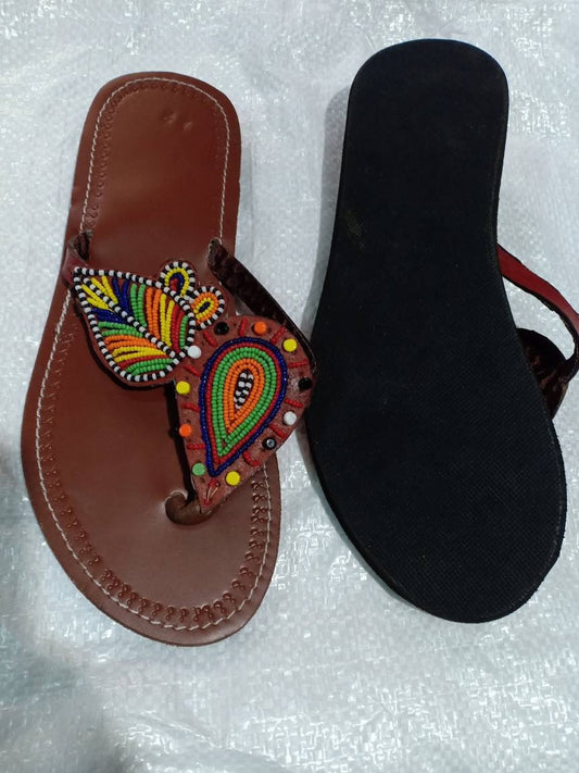 Handmade African Beaded Sandals/Authentic Maasai-Style Leather Flip-Flops Women/Boho Beach Sandals/Comfortable Summer Sandal African Gifts