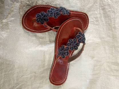 Handmade African Beaded Sandals/Authentic Maasai-Style Leather Flip-Flops Women/Boho Beach Sandals/Comfortable Summer Sandal African Gifts