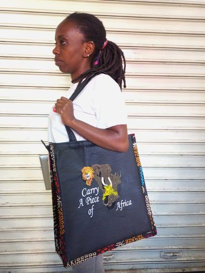 Carry a piece of Africa tote bag Leather Tote bag, handcrafted laptop bag,Black woman modern African tote bag,Stylish tote bag, mother's bag