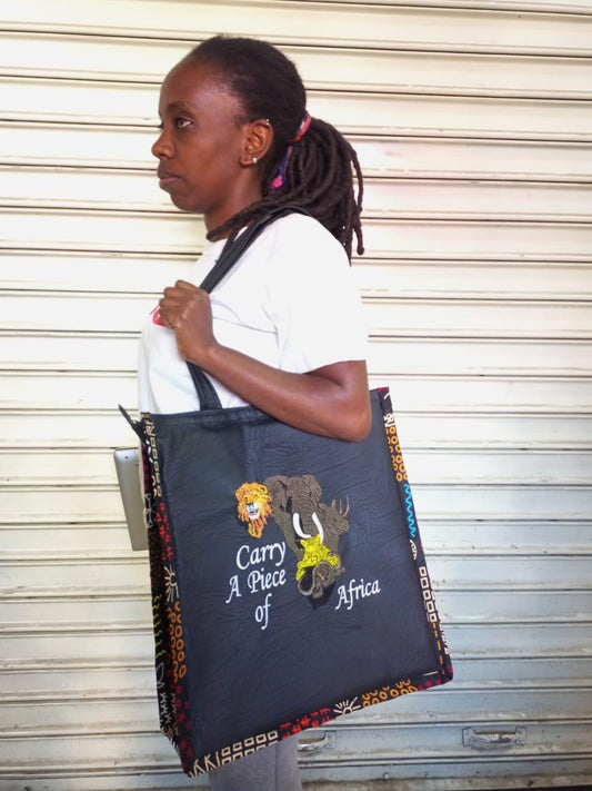 Carry a piece of Africa tote bag Leather Tote bag, handcrafted laptop bag,Black woman modern African tote bag,Stylish tote bag, mother's bag