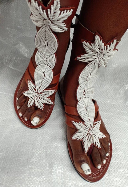 Handmade African Beaded Sandals/Authentic Maasai-Style Leather Flip-Flops Women/Boho Beach Sandals/Comfortable Summer Sandal African Gifts