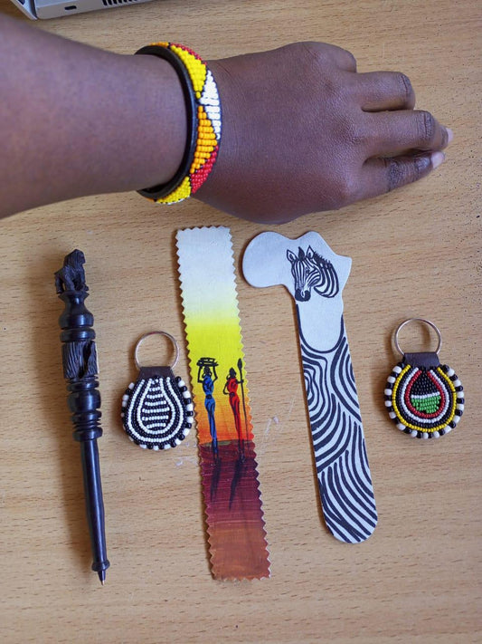 Handcrafted Gift Set: Bookmark, Ebony Pen, Beaded Keyholder  Adjustable Bracelet - Unique Thoughtful Gift for All Occasions