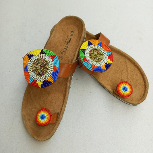 Handmade African Beaded Sandals/Authentic Maasai-Style Leather Flip-Flops Women/Boho Beach Sandals/Comfortable Summer Sandal African Gifts