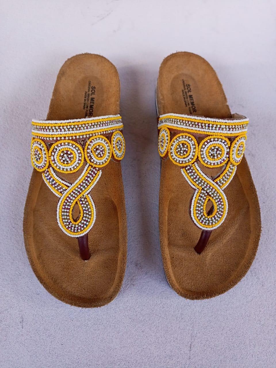 Handmade African Beaded Sandals/Authentic Maasai-Style Leather Flip-Flops Women/Boho Beach Sandals/Comfortable Summer Sandal African Gifts