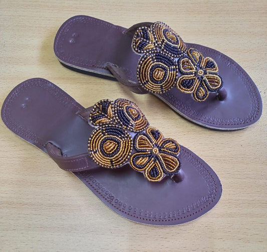 Handmade African Beaded Sandals/Authentic Maasai-Style Leather Flip-Flops Women/Boho Beach Sandals/Comfortable Summer Sandal African Gifts