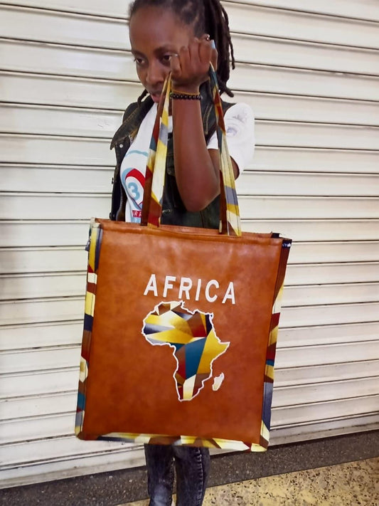 African Leather Tote bag, handcrafted laptop bag,Black woman modern African tote bag, Stylish tote bag, Brown girl bag, travel bag.