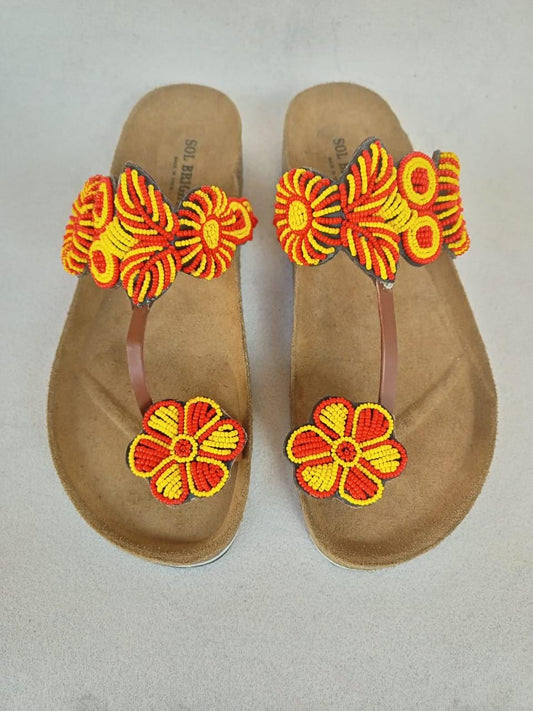 Handmade African Beaded Sandals/Authentic Maasai-Style Leather Flip-Flops Women/Boho Beach Sandals/Comfortable Summer Sandal African Gifts
