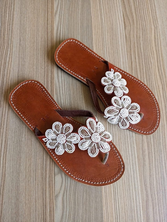 Handmade African Beaded Sandals/Authentic Maasai-Style Leather Flip-Flops Women/Boho Beach Sandals/Comfortable Summer Sandal African Gifts