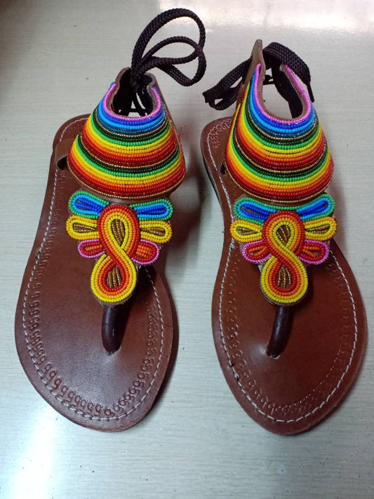 Handmade African Beaded Sandals/Authentic Maasai-Style Leather Flip-Flops Women/Boho Beach Sandals/Comfortable Summer Sandal African Gifts