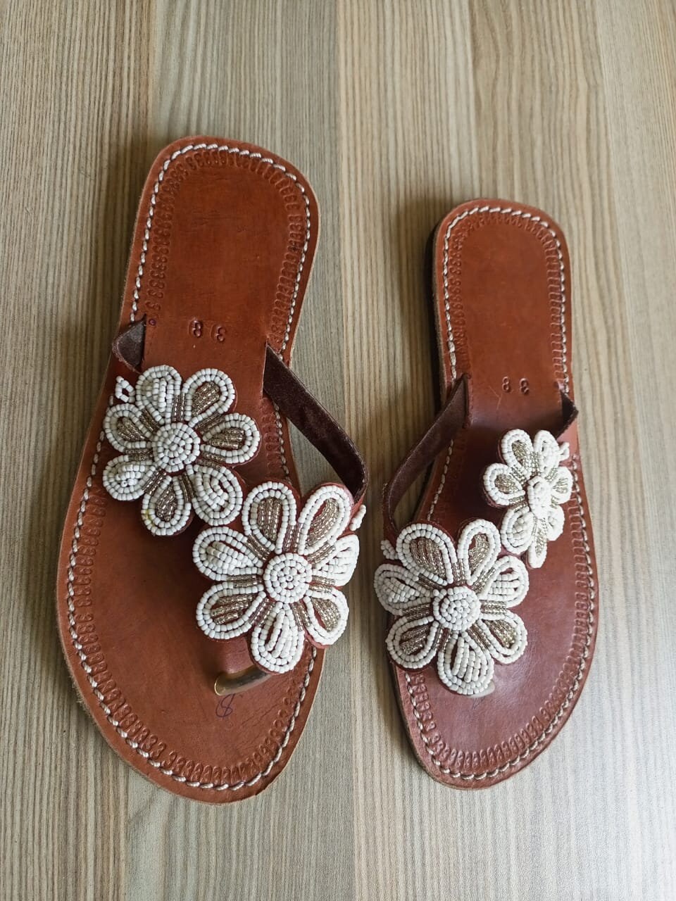 Handmade African Beaded Sandals/Authentic Maasai-Style Leather Flip-Flops Women/Boho Beach Sandals/Comfortable Summer Sandal African Gifts