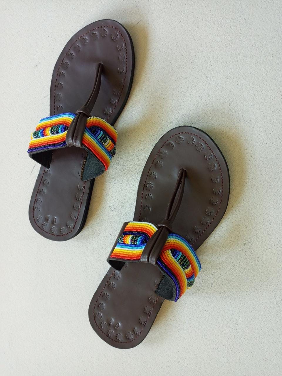 Handmade African Beaded Sandals/Authentic Maasai-Style Leather Flip-Flops Women/Boho Beach Sandals/Comfortable Summer Sandal African Gifts