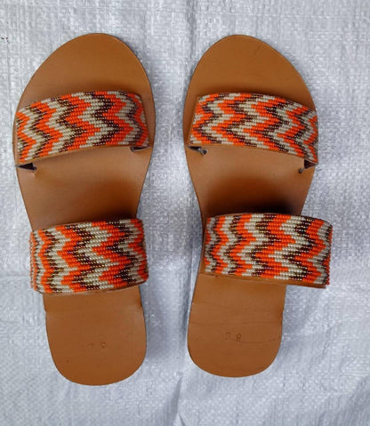 Handmade African Beaded Sandals/Authentic Maasai-Style Leather Flip-Flops Women/Boho Beach Sandals/Comfortable Summer Sandal African Gifts