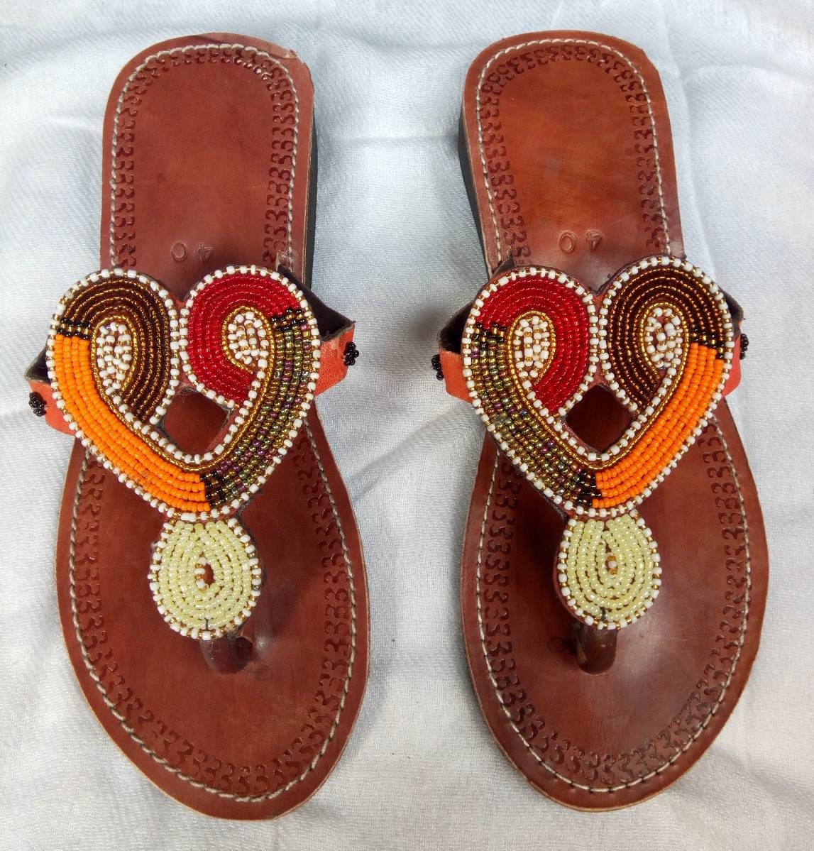 Handmade African Beaded Sandals/Authentic Maasai-Style Leather Flip-Flops Women/Boho Beach Sandals/Comfortable Summer Sandal African Gifts