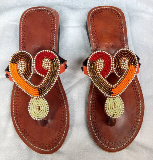 Handmade African Beaded Sandals/Authentic Maasai-Style Leather Flip-Flops Women/Boho Beach Sandals/Comfortable Summer Sandal African Gifts