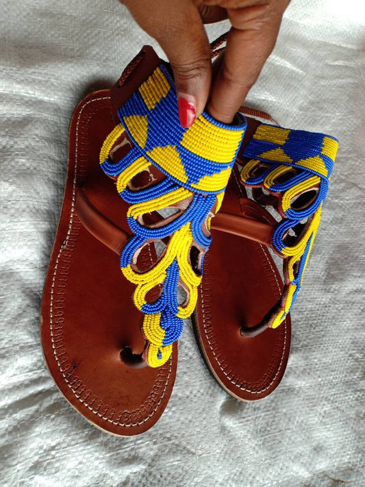 Handmade African Beaded Sandals/Authentic Maasai-Style Leather Flip-Flops Women/Boho Beach Sandals/Comfortable Summer Sandal African Gifts