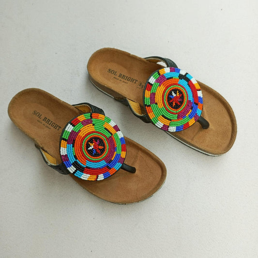 Handmade African Beaded Sandals/Authentic Maasai-Style Leather Flip-Flops Women/Boho Beach Sandals/Comfortable Summer Sandal African Gifts