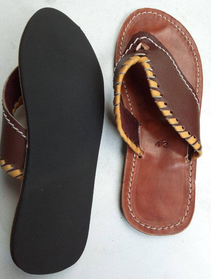 Handmade African Men's Sandals/Genuine Leather Beaded Flip-Flops/Comfortable Summer Sandals for Men/African Shoes/Unique Gift for Him