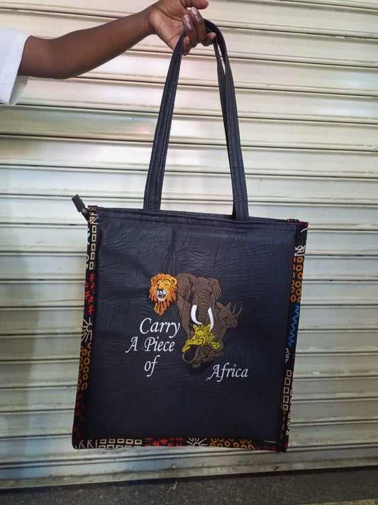 Carry a piece of Africa tote bag Leather Tote bag, handcrafted laptop bag,Black woman modern African tote bag,Stylish tote bag, mother's bag