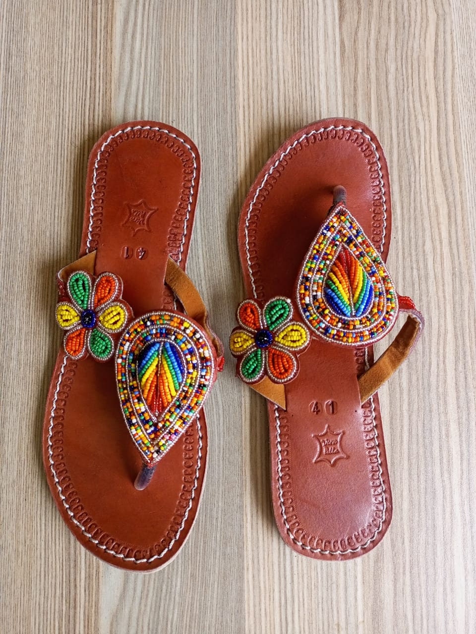 Handmade African Beaded Sandals/Authentic Maasai-Style Leather Flip-Flops Women/Boho Beach Sandals/Comfortable Summer Sandal African Gifts