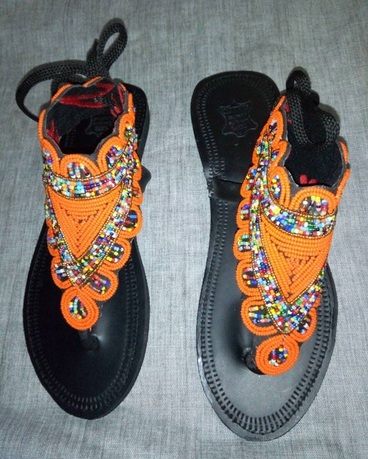 Handmade African Beaded Sandals/Authentic Maasai-Style Leather Flip-Flops Women/Boho Beach Sandals/Comfortable Summer Sandal African Gifts