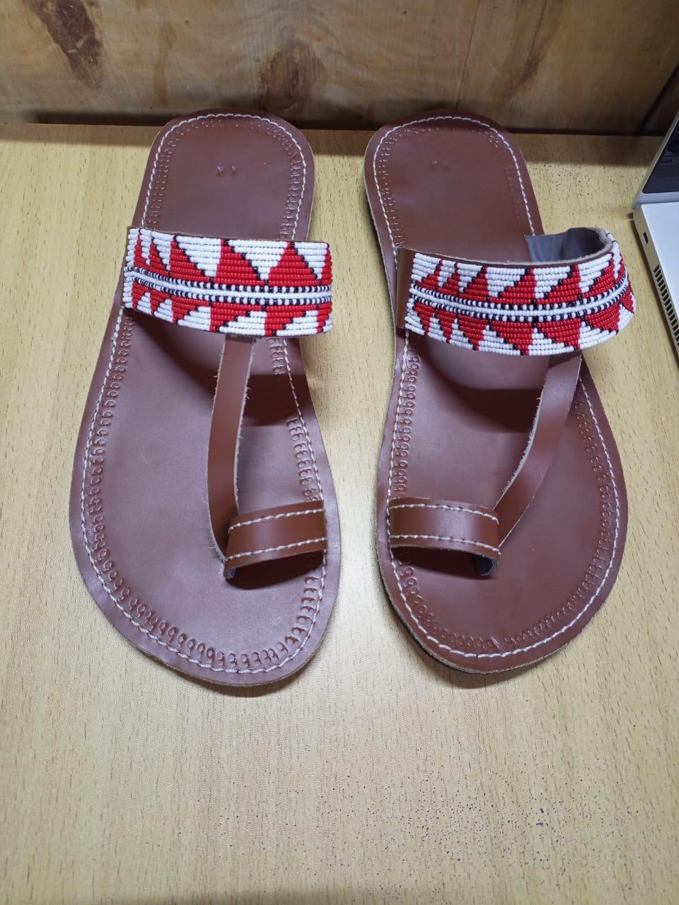 Handmade African Men's Sandals/Genuine Leather Beaded Flip-Flops/Comfortable Summer Sandals for Men/African Shoes/Unique Gift for Him