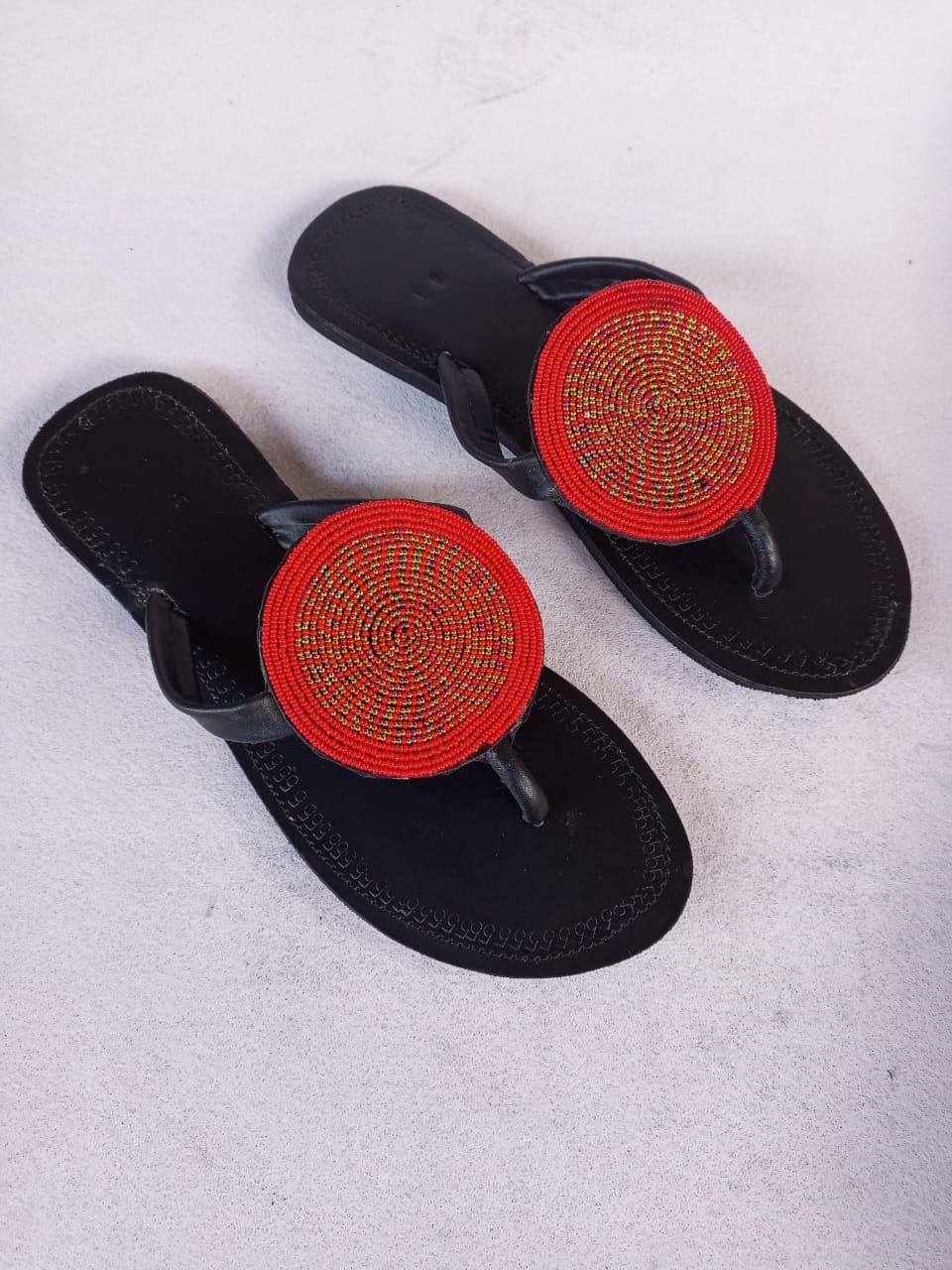 Handmade African Beaded Sandals/Authentic Maasai-Style Leather Flip-Flops Women/Boho Beach Sandals/Comfortable Summer Sandal African Gifts