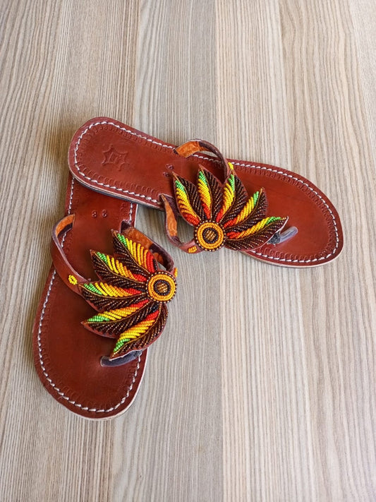 Handmade African Beaded Sandals/Authentic Maasai-Style Leather Flip-Flops Women/Boho Beach Sandals/Comfortable Summer Sandal African Gifts