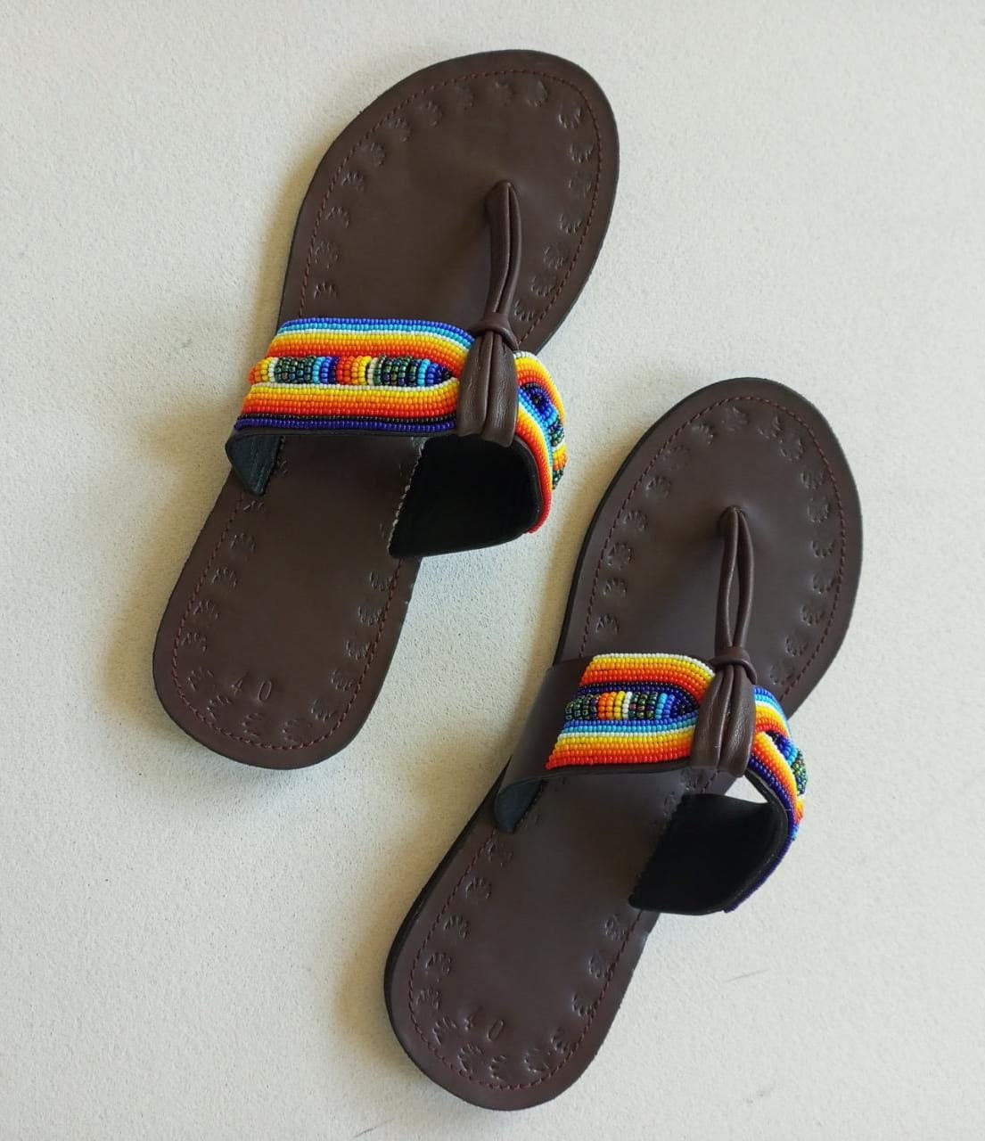Handmade African Beaded Sandals/Authentic Maasai-Style Leather Flip-Flops Women/Boho Beach Sandals/Comfortable Summer Sandal African Gifts