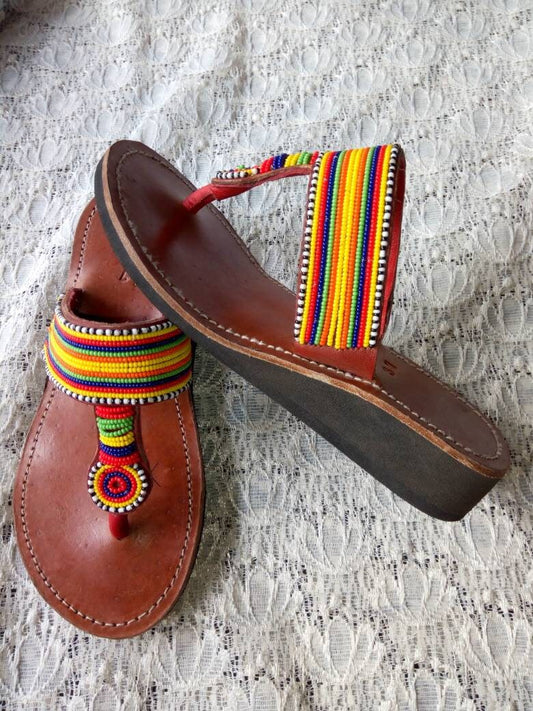 Handmade African Beaded Sandals/Authentic Maasai-Style Leather Flip-Flops Women/Boho Beach Sandals/Comfortable Summer Sandal African Gifts