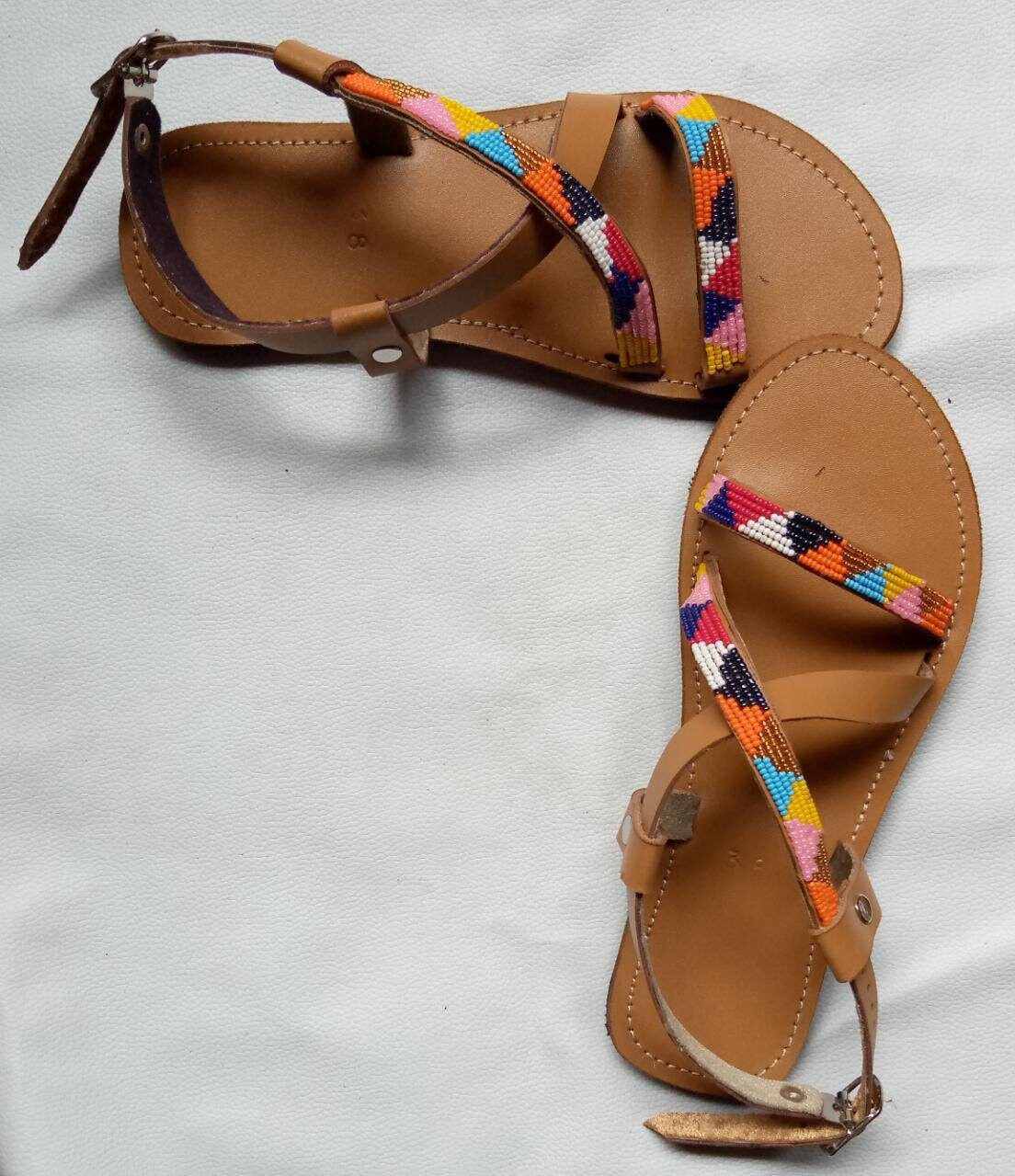 Handmade African Beaded Sandals/Authentic Maasai-Style Leather Flip-Flops Women/Boho Beach Sandals/Comfortable Summer Sandal African Gifts