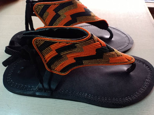 Handmade African Beaded Sandals/Authentic Maasai-Style Leather Flip-Flops Women/Boho Beach Sandals/Comfortable Summer Sandal African Gifts