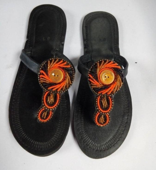 Handmade African Beaded Sandals/Authentic Maasai-Style Leather Flip-Flops Women/Boho Beach Sandals/Comfortable Summer Sandal African Gifts