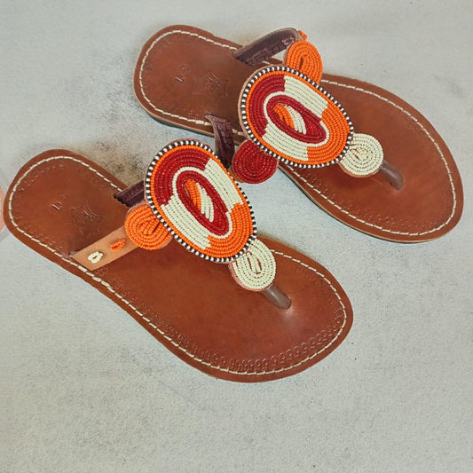 Handmade African Beaded Sandals/Authentic Maasai-Style Leather Flip-Flops Women/Boho Beach Sandals/Comfortable Summer Sandal African Gifts