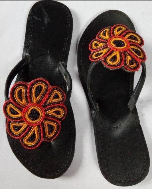 Handmade African Beaded Sandals/Authentic Maasai-Style Leather Flip-Flops Women/Boho Beach Sandals/Comfortable Summer Sandal African Gifts