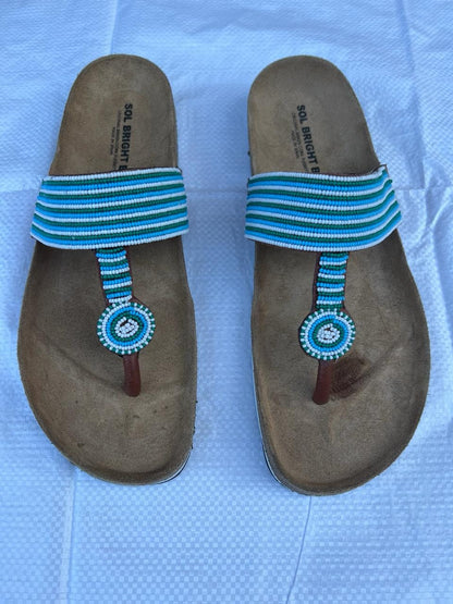 Handmade African Beaded Sandals/Authentic Maasai-Style Leather Flip-Flops Women/Boho Beach Sandals/Comfortable Summer Sandal African Gifts
