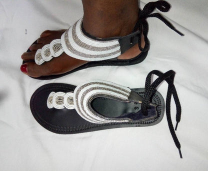 Handmade African Beaded Sandals/Authentic Maasai-Style Leather Flip-Flops Women/Boho Beach Sandals/Comfortable Summer Sandal African Gifts