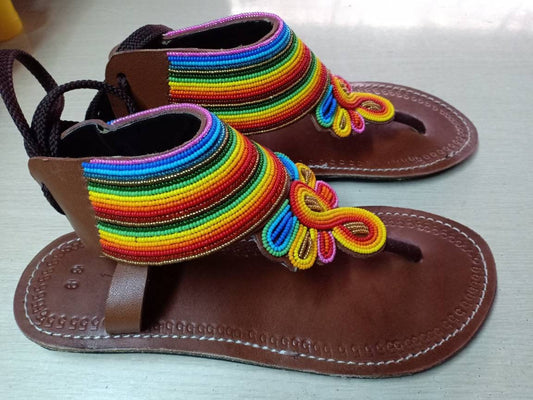 Handmade African Beaded Sandals/Authentic Maasai-Style Leather Flip-Flops Women/Boho Beach Sandals/Comfortable Summer Sandal African Gifts