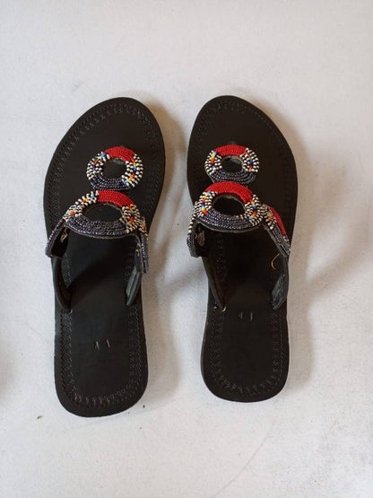 Handmade African Beaded Sandals/Authentic Maasai-Style Leather Flip-Flops Women/Boho Beach Sandals/Comfortable Summer Sandal African Gifts