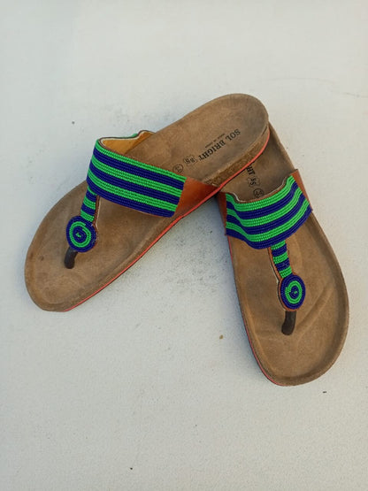 Handmade African Beaded Sandals/Authentic Maasai-Style Leather Flip-Flops Women/Boho Beach Sandals/Comfortable Summer Sandal African Gifts
