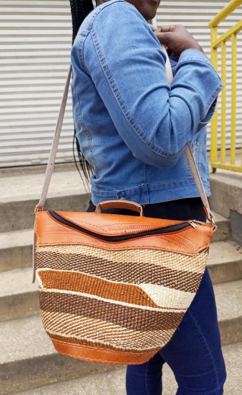 Handmade Woven Sisal Sling Bag - Boho Eco-Friendly Crossbody Bag | Sustainable Natural Fiber Purse | African Artisan Handcrafted Bag