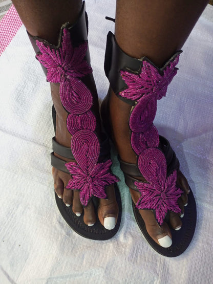 Handmade African Beaded Sandals/Authentic Maasai-Style Leather Flip-Flops Women/Boho Beach Sandals/Comfortable Summer Sandal African Gifts