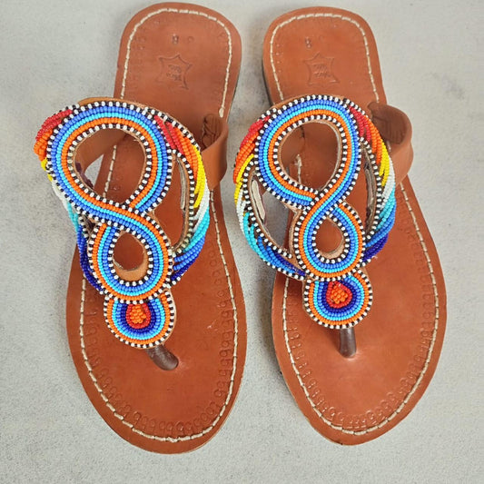 Handmade African Beaded Sandals/Authentic Maasai-Style Leather Flip-Flops Women/Boho Beach Sandals/Comfortable Summer Sandal African Gifts