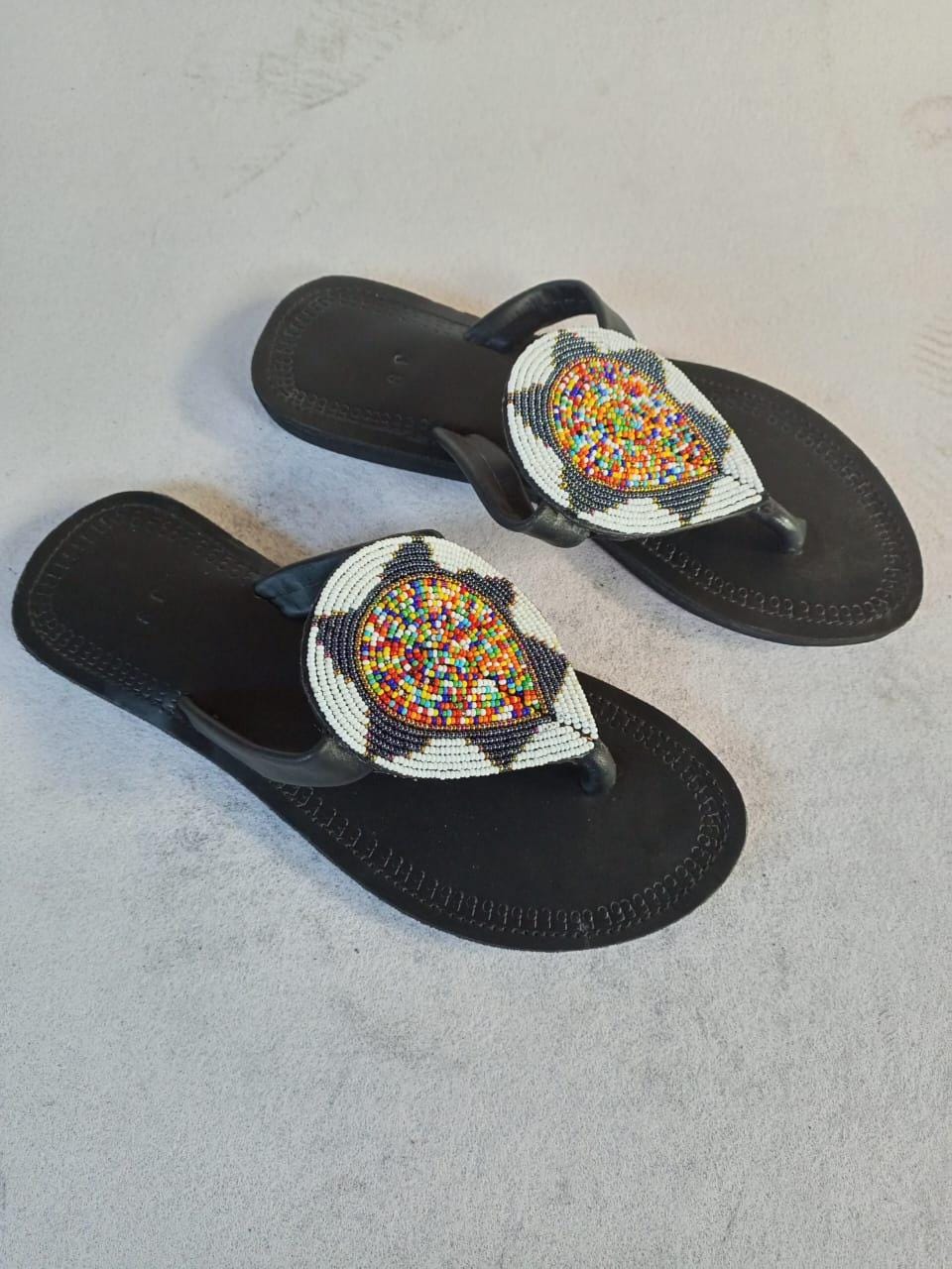 Handmade African Beaded Sandals/Authentic Maasai-Style Leather Flip-Flops Women/Boho Beach Sandals/Comfortable Summer Sandal African Gifts