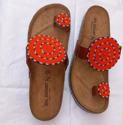 Handmade African Beaded Sandals/Authentic Maasai-Style Leather Flip-Flops Women/Boho Beach Sandals/Comfortable Summer Sandal African Gifts