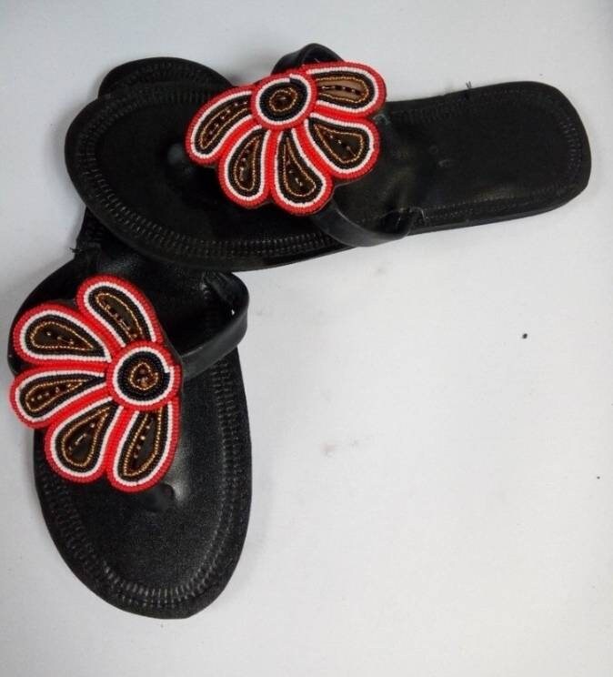 Handmade African Beaded Sandals/Authentic Maasai-Style Leather Flip-Flops Women/Boho Beach Sandals/Comfortable Summer Sandal African Gifts