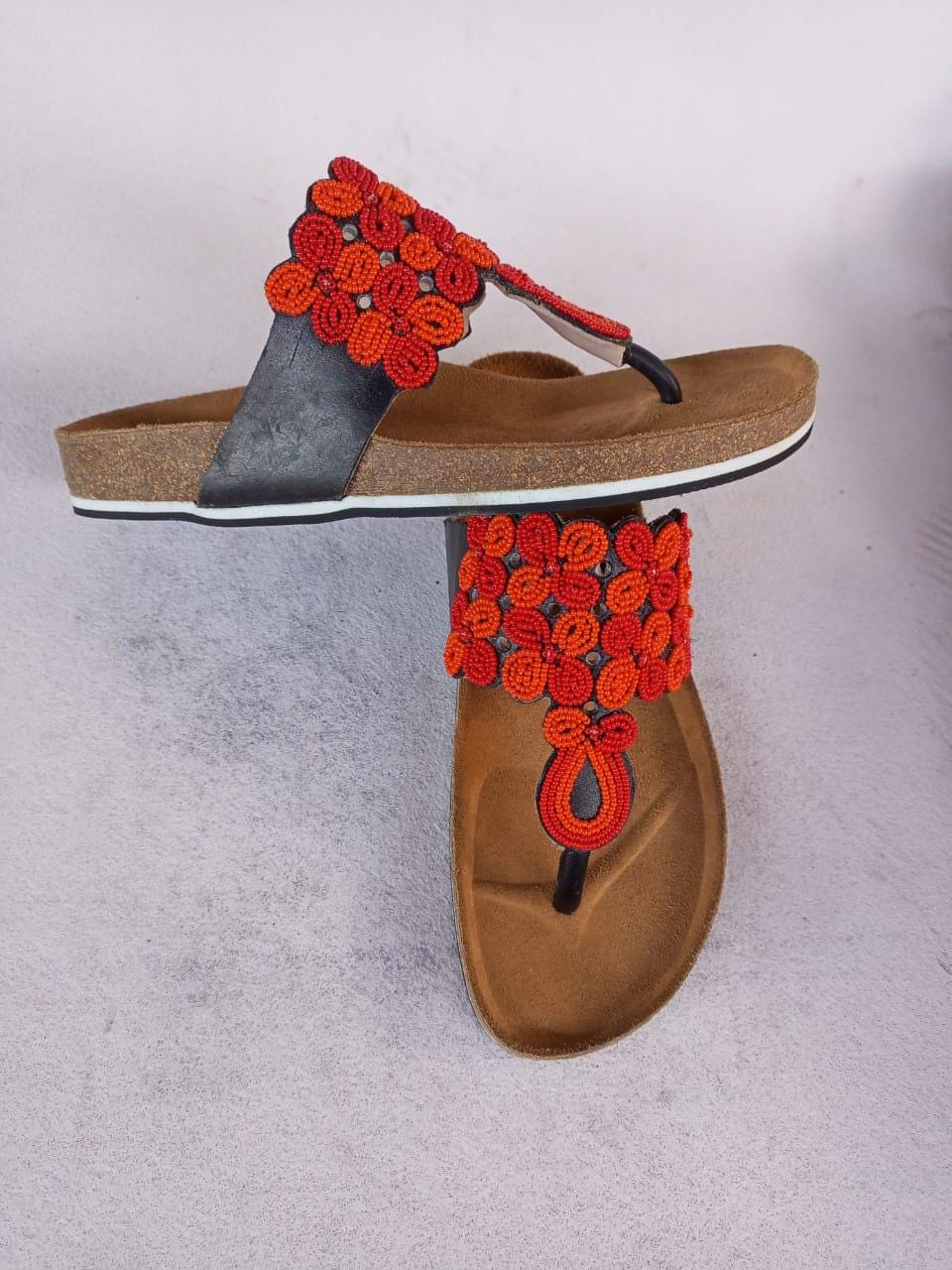 Handmade African Beaded Sandals/Authentic Maasai-Style Leather Flip-Flops Women/Boho Beach Sandals/Comfortable Summer Sandal African Gifts