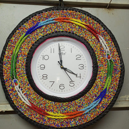 Beaded Wall Clock/Handmade African Decor/Boho Chic Home Accent/Tribal-Inspired Wall Art/Unique Gift Idea/Colorful Beaded Wall Hanging Clock