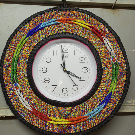 Beaded Wall Clock/Handmade African Decor/Boho Chic Home Accent/Tribal-Inspired Wall Art/Unique Gift Idea/Colorful Beaded Wall Hanging Clock