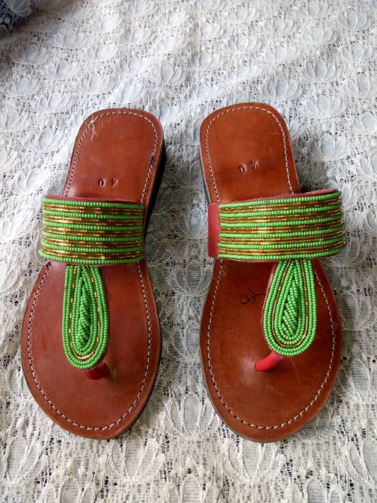 Handmade African Beaded Sandals/Authentic Maasai-Style Leather Flip-Flops Women/Boho Beach Sandals/Comfortable Summer Sandal African Gifts